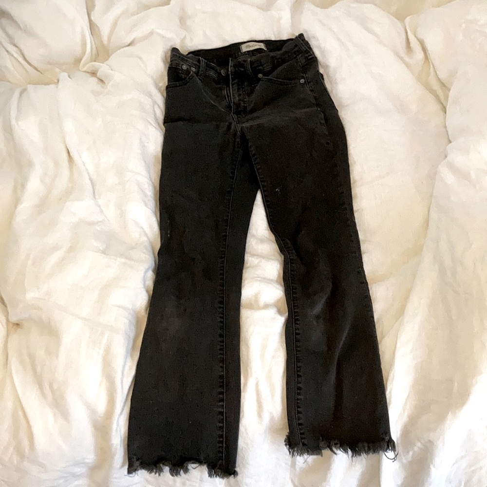 Madewell semi flared raw edge black jeans